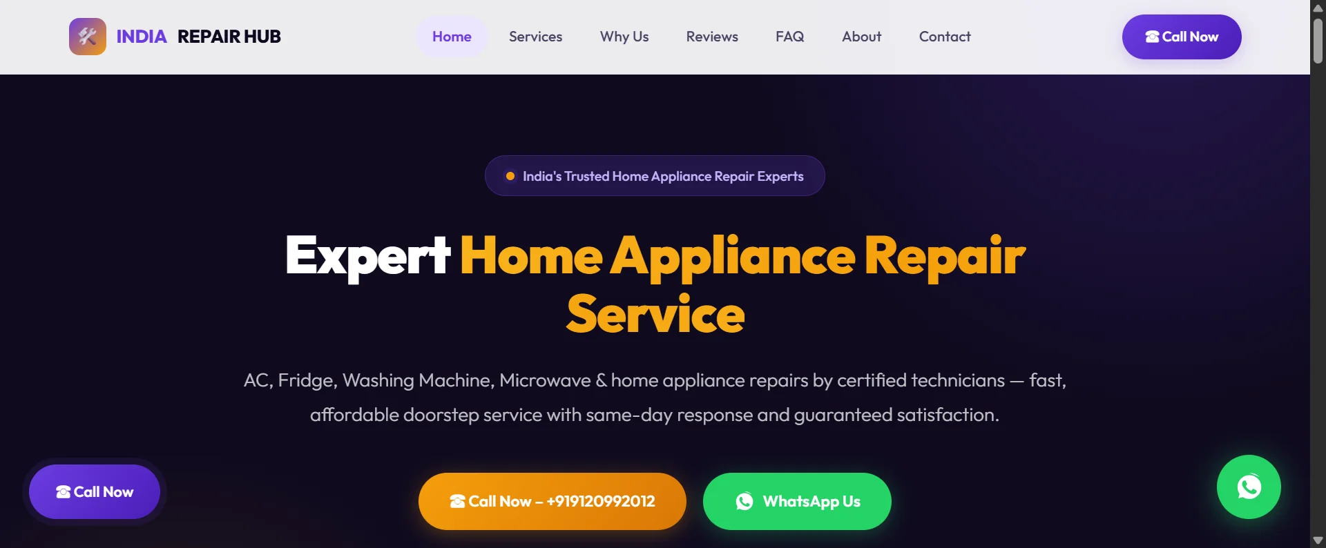 India Repair Hub - Service Portal website preview by Zameer Khan